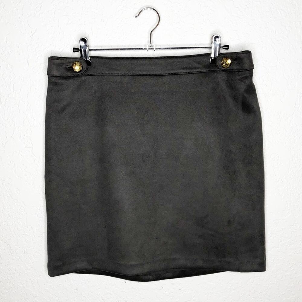WHBM dark gray faux suede gold button skirt size 4
